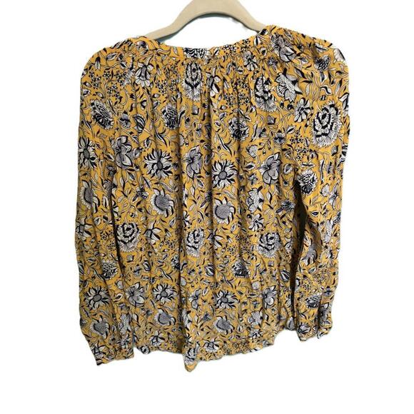 Button Down Floral Smocked Long Sleeve Yellow & Black - Picture 5 of 5